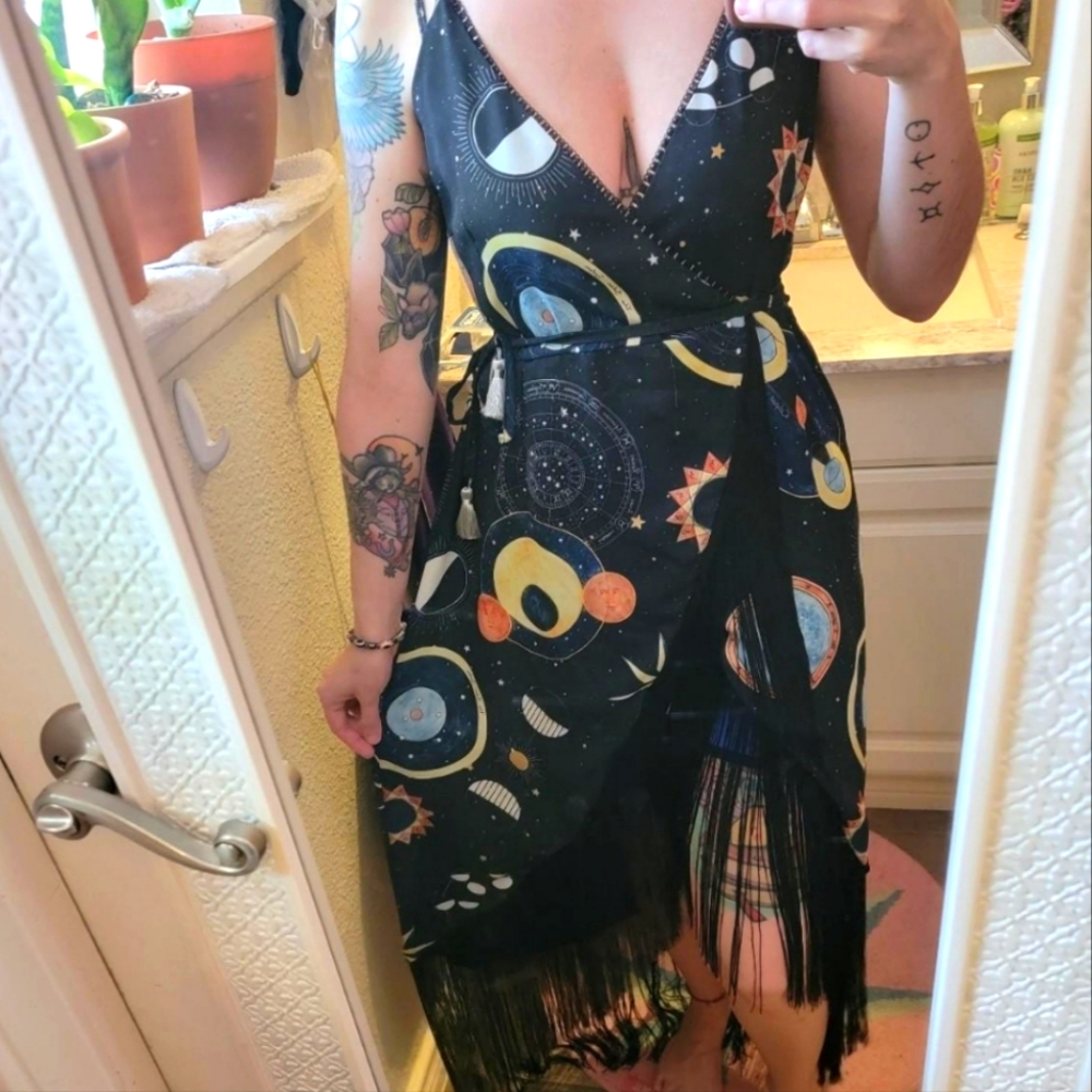 Cosmic drifters wrap dress space